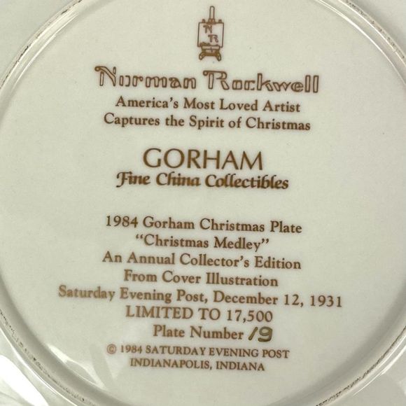 Norman Rockwell Christmas Medley 1984 Coll Edition Limited Gorham plate china - Picture 3 of 3